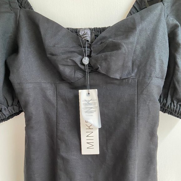 New w/ Tags! MINKPINK Linen Mini Dress, Black, X SMALL - Picture 6 of 7